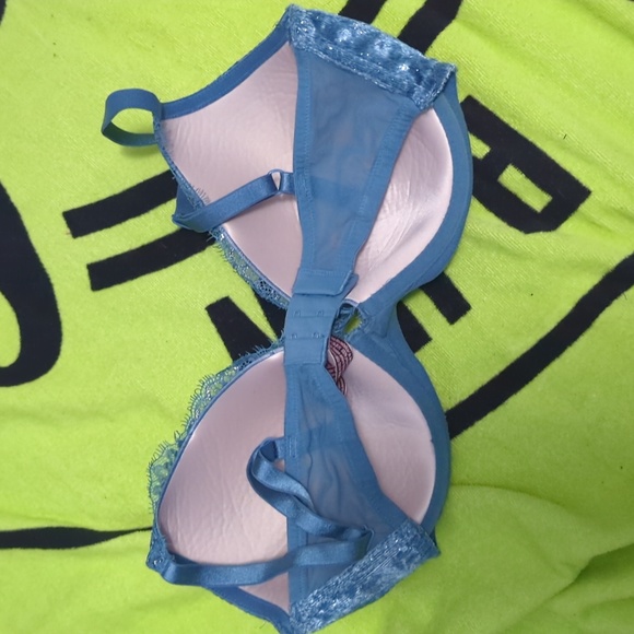 Victoria's Secret Bra Very Sexy Lightly Lined Turquoise/Teal& Silver Plunge 34DD - Picture 2 of 2